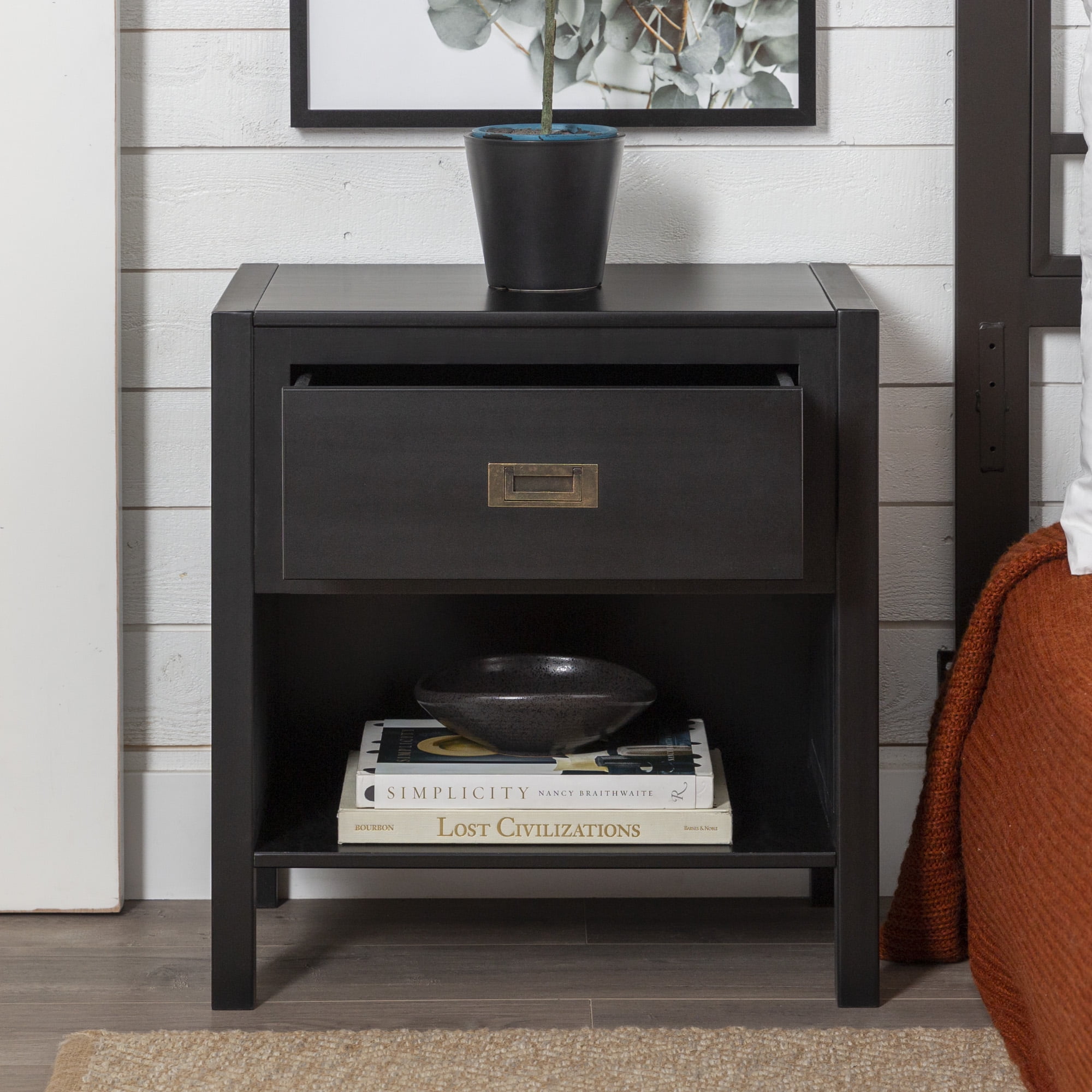 Chateau Lyon Annabelle One Drawer Open Storage Nightstand, Black