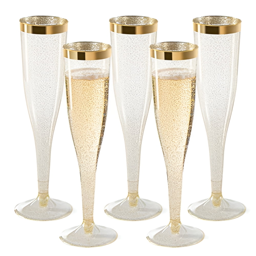 Chateau Plastic Champagne Flutes Disposable With A Gold Rim Box Of 36, 6.5 oz Ea