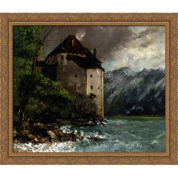 Chateau de Chillon 32x28 Large Gold Ornate Wood Framed Canvas Art by Gustave Courbet
