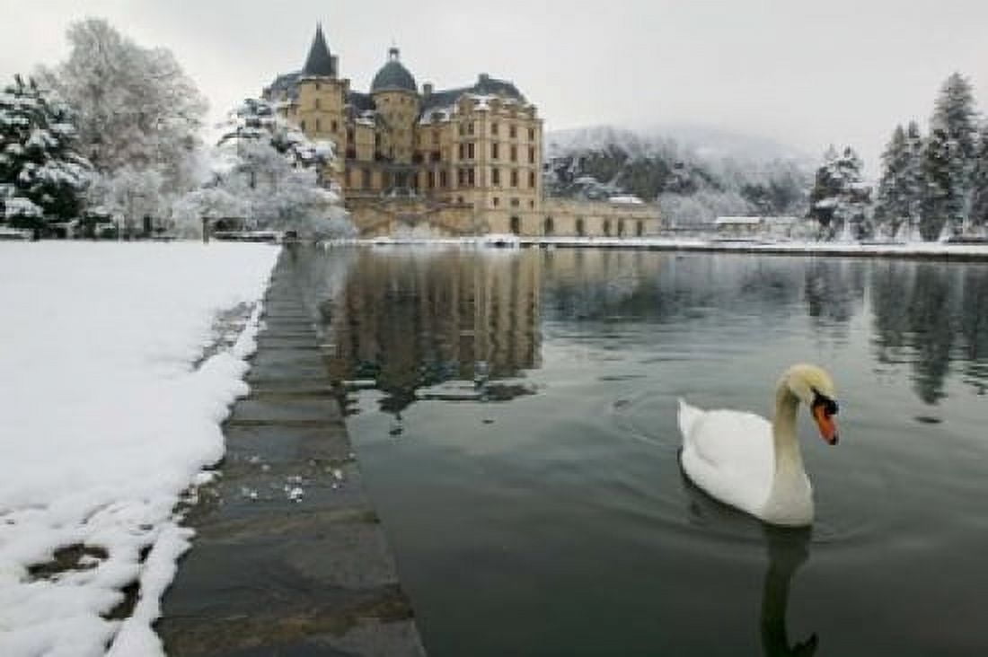 Chateau de Vizille Swan lake France Canvas Art - Panoramic Images (19 x 12)
