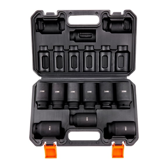 Chateauy 1/2" Drive 9 Piece Deep Impact Socket Set Metric 29-38mm 6 Point Cr-Mo Alloy Steel Heavy Duty Auto Repair Socket Kit with Storage Case