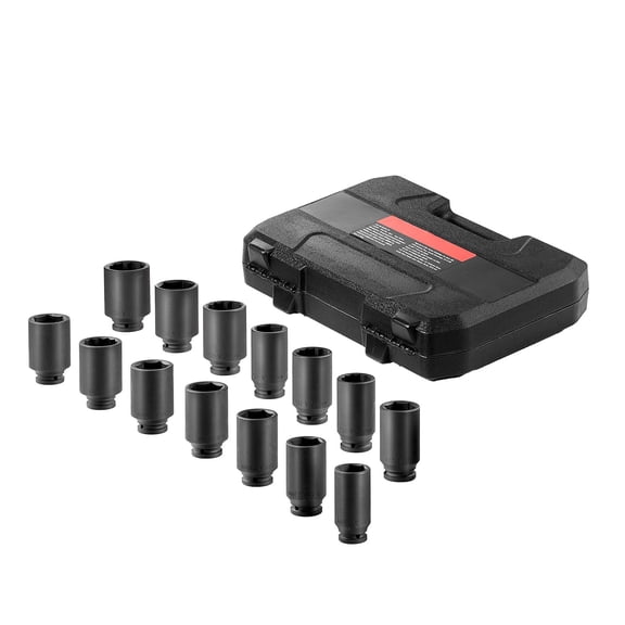 Chateauy 1/2" Drive Deep 6+12-Point 14-Piece Metric Axle Spindle Nut Impact Socket Set CR-V Heat Treated Large Socket Kit Auto Repair Nut Remover with Storage Case