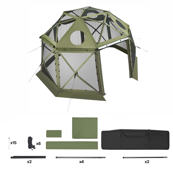 Chateauy 13x13FT 13-Sided Spherical Pop Up Gazebo Tent, Quick Set Bite-Proof Screen House with Removable Top for 10-12 Persons, Green