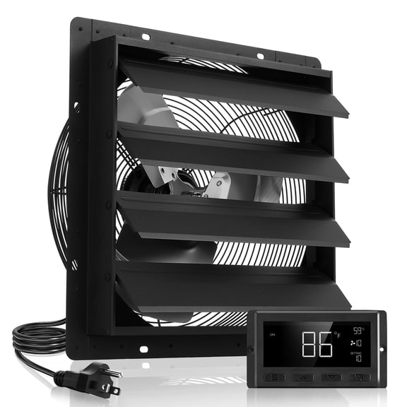 Chateauy 16 Inch Wall Mounted Shutter Exhaust Fan with Smart Programming Variable Speed Temperature Control & Timer, 2900 CFM EC Motor Vent Fan for Shed, Garage, Greenhouse Ventilation Cooling, Black