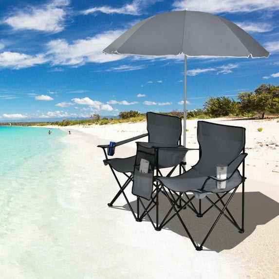 Chateauy 2-Person Portable Folding Lawn Chair with Adjustable Umbrella – Heavy Duty Double Seat for Picnic, Tailgating, and Garden