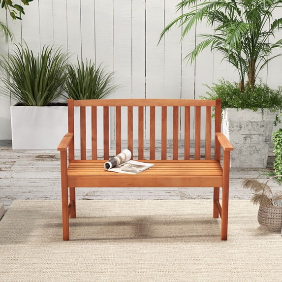 Chateauy 2-Seat Solid Wood Garden Bench with Cozy Armrests and Back ...