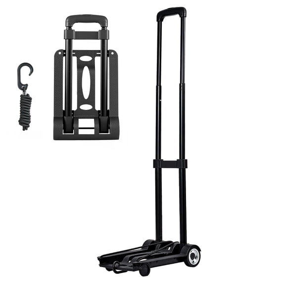 Chateauy 2 Wheel Compact Foldable Hand Dolly, 110lbs Collapsible Luggage Cart with 1 Elastic Rope Black for Travel Furniture Office Moving