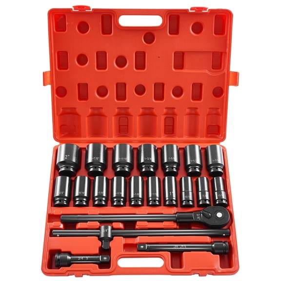 Chateauy 3/4 Inches 22 Piece Deep Impact Socket Set SAE 7/8 Inches to 2 Inches 3/4 Inches Drive Socket Assortment with Adapters and Ratchet Handle Storage Case