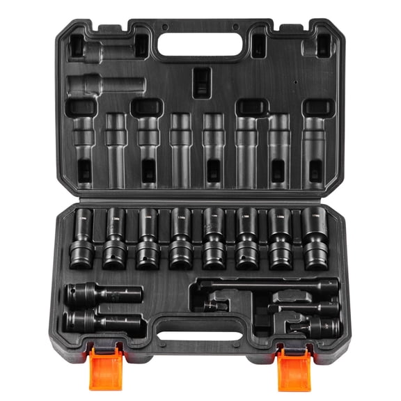 Chateauy 3/8" Drive 14PCS 360 Degree Swivel Deep Universal Impact Socket Set Metric 10-19mm 6 Point Cr-Mo Alloy Steel Auto Repair Kit with Storage Case