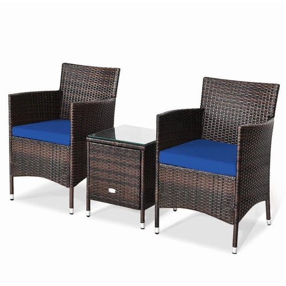 Chateauy 3 Pieces Comfort Ergonomic Rattan Patio Chat Set Outdoor Furniture for Deck Balcony Lawn