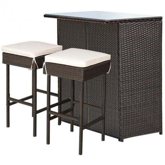 Chateauy 3 Pieces Patio Rattan Wicker Bar Table Stools Dining Set - Space-Saving Outdoor Pub Table Set with Footrest, Ideal for Lawn, Poolside, Deck