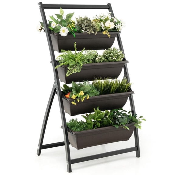 Chateauy 4-Tier Vertical Garden Planter with 4 Stackable Pots and Drainage Holes  Elevated Raised Bed for Patio, Balcony, Backyard, Garden