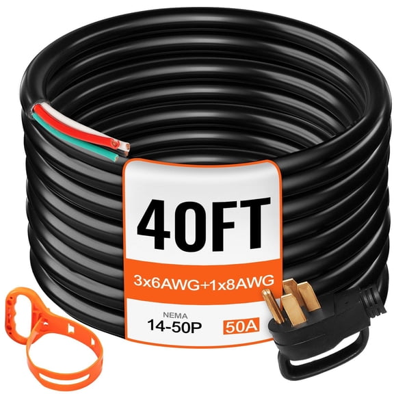 Chateauy 40FT 50A RV Generator Cord, 6/3+8/1 AWG NEMA 14-50P to Bare Wire for Camp Power