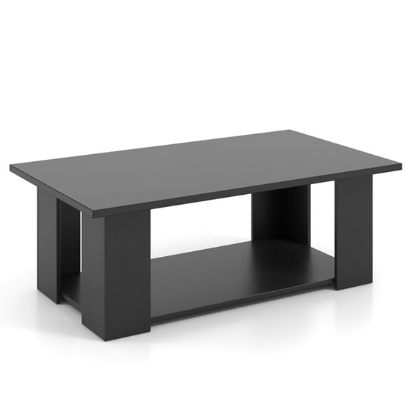 Chateauy 41" Large Wooden Coffee Table for Living Room, Modern 2-Tier Design with Storage Shelf