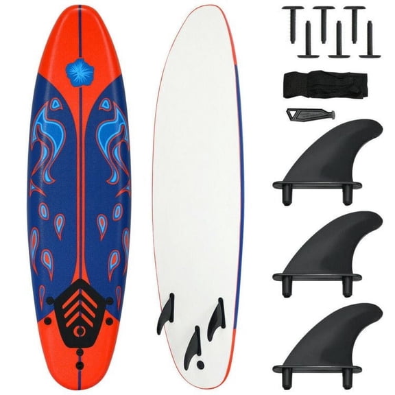 Chateauy 6 Foot Surfboard 3 Removable Fins, Non-Slip EVA Surface Durable Epoxy Board for All Skill Levels, Perfect for Training and Recreational Surfing