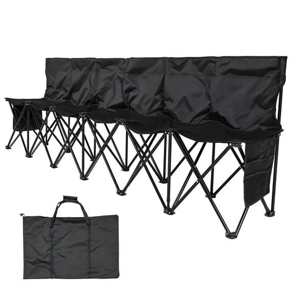 Chateauy 6 Seat Soccer Bench with Multiple Storage Pockets & Carrying Bag Lightweight Sideline Seating with Back Rest for Football Baseball Camping Outdoor Events Black