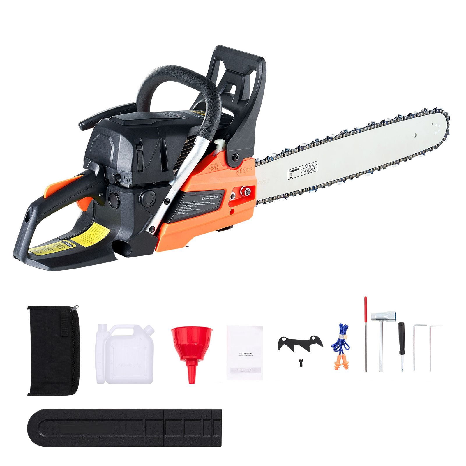 Chateauy 62 cc 20 inch 3.8 HP Gas Powered Chainsaw Non-Slip Handle Dual Fuel Tank Petrol Chainsaw for Wood Cutting Tree Trimming Land Clearing