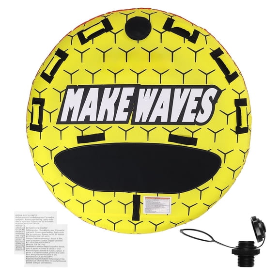 Chateauy 63" Round Towable Tube for Boats 1-3 Riders 510 lbs Inflatable Water Tube Full Nylon Cover EVA Handles Speed Safety Valve