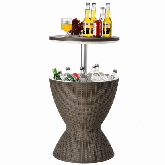 Chateauy 8 Gallon Outdoor Rattan Cooler Bar Table, 3-in-1 Design with Removable/Adjustable Ice Bucket – Patio Serving Station for Backyard, Deck or Poolside