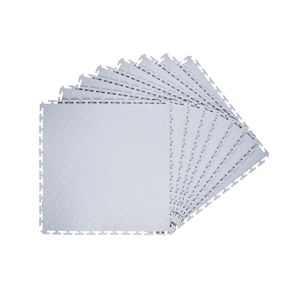 Chateauy 8 Pack Interlocking Diamond PVC Garage Floor Tiles 20.220.20.2in, Slip Proof Modular Workshop Storage Mat Silver Tone