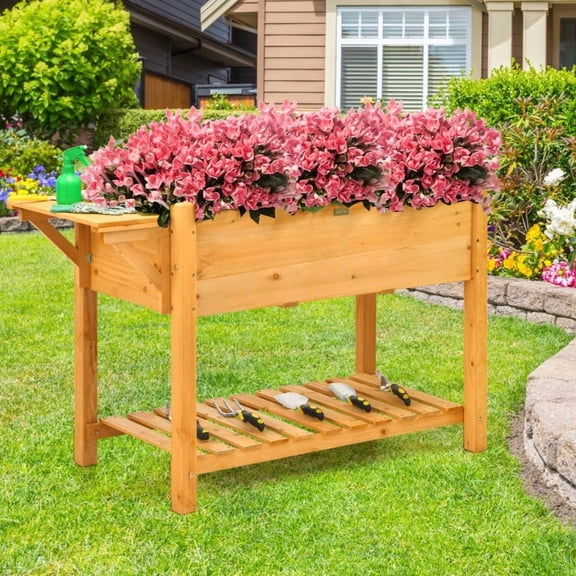 Chateauy Combined Type Elevated Planter Set Partition Design With Foldable Desktop