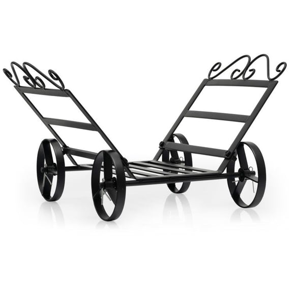 Chateauy Decorative Firewood Storage Rack, Rolling Rustproof Steel Log Holder Trolley with Wheels for Fireplace, Patio and Garden