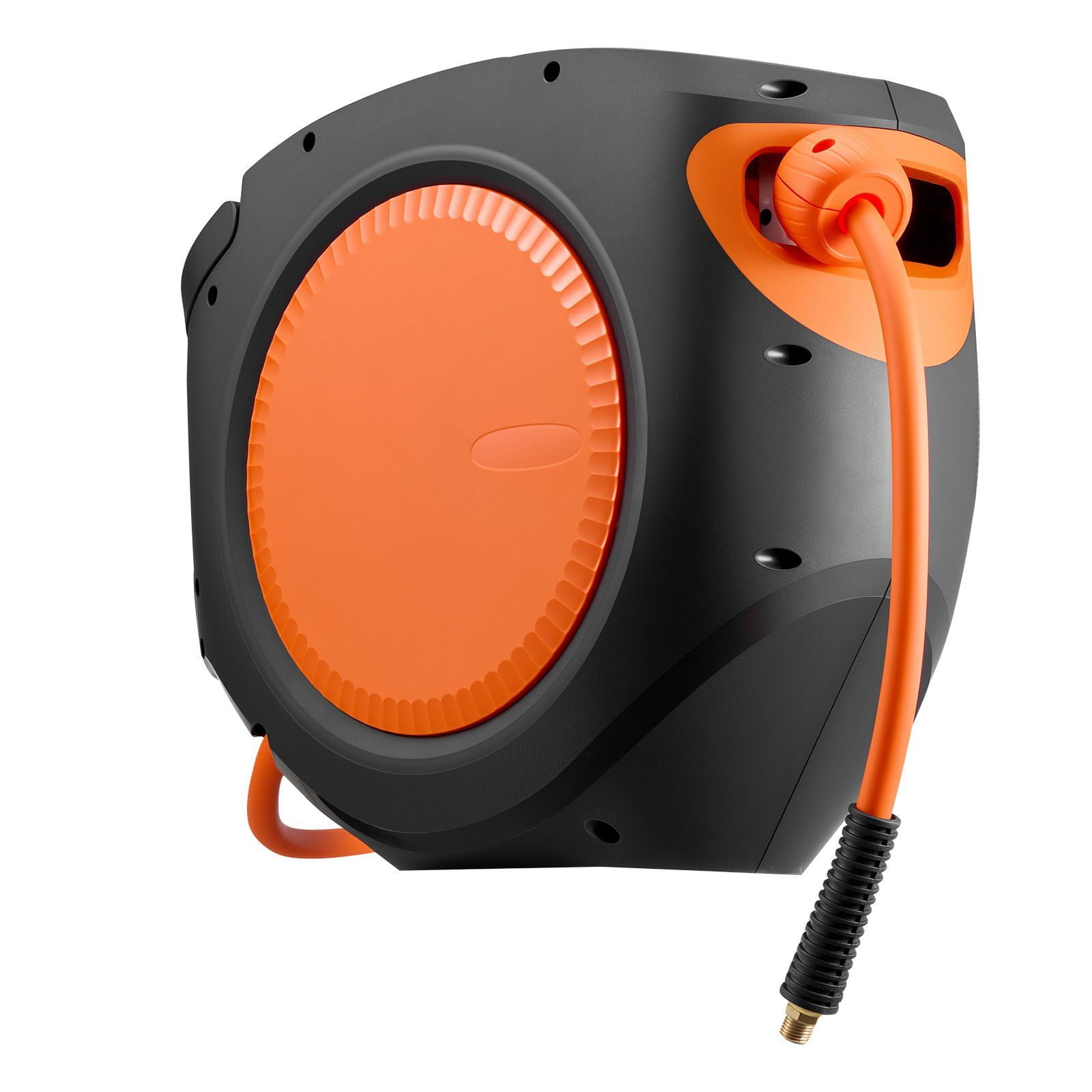 Chateauy Enclosed Retractable Air Hose Reel, 3/8" x 80FT Hybrid Hose 300PSI, 6.6FT Lead-in 180° Swivel Mount for Workshops