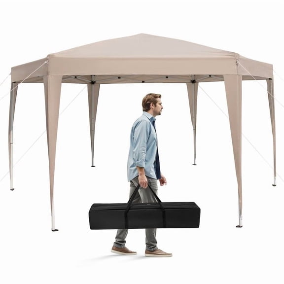 Chateauy Height Adjustable Hexagonal Pop-Up Canopy 13x11.5FT, Outdoor Party Tent with Dressed Leg Frame for Lawn Deck Outdoor Gathering