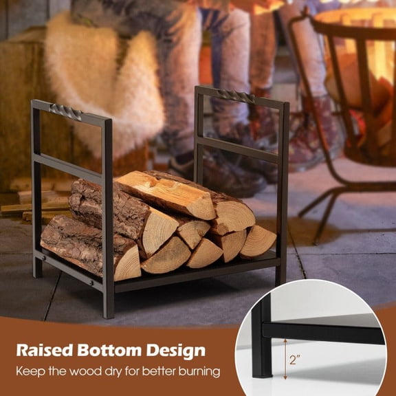 Chateauy Outdoor Firewood Storage Log Rack with Ergonomic Handle and Elevated Feet, Rustproof Steel Construction for Patio Garden