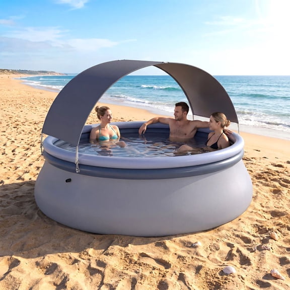Chateauy Outdoor Inflatable Pool with Sunshade Canopy, Kids Blow Up Swimming Pool for Backyard Garden