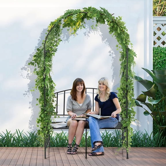 Chateauy Outdoor Metal Plant Arch Combined With Two-seater Leisure Bench