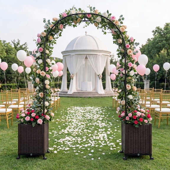Chateauy Outdoor Yard Decor Arch Frame With Double Self-watering Flower Planters
