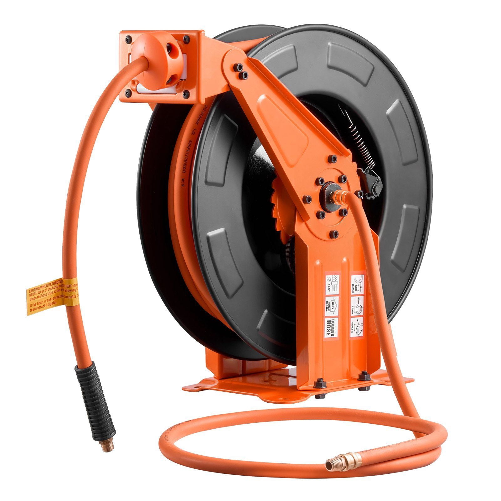 Chateauy Retractable Air Hose Reel, 3/8" x 50FT Rubber Hose 300PSI, 5FT Lead-in Heavy Duty Double Arm Steel Reel