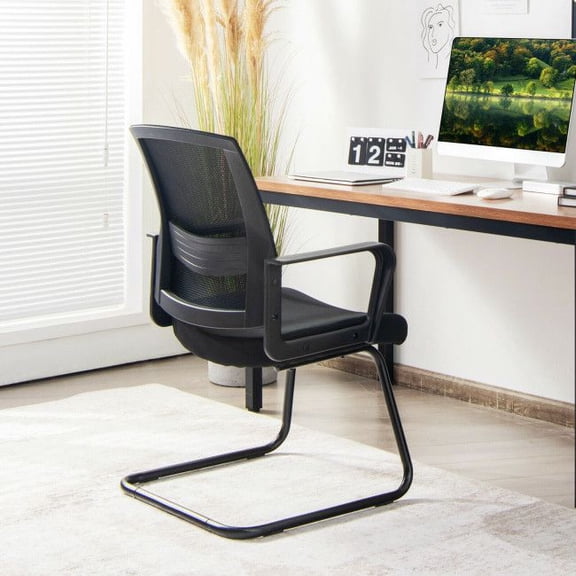Chateauy Set of 2 Breathable Mesh Conference Chairs with Lumbar Support Armless Computer Desk Chairs for Training Room or Office