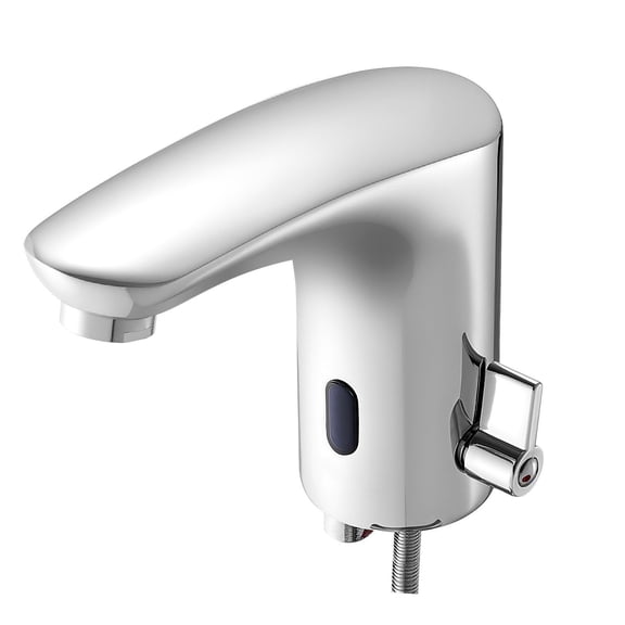 Chateauy Touchless Automatic Sensor Bathroom Faucet, Hands-Free Single Handle Hot Cold Water Mixer, Battery Operated 9/16 Inch Pipe, Chrome Plated Silver