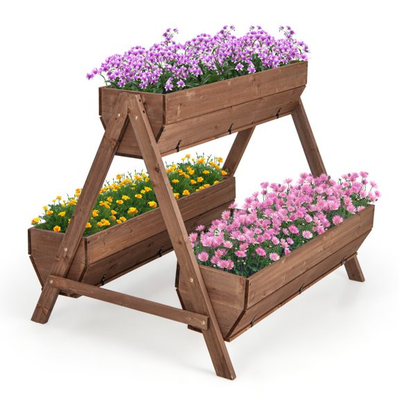 Chateauy Vertical Raised Garden Bed with 3 Wooden Planter Boxes for Backyard Patio Vegetable and Flower Planting