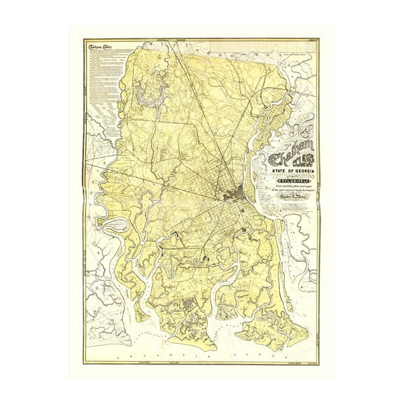 Chatham County Georgia Art, 1875 Vintage Map of Chatham County GA History Wall Decor Gift, Old Chatham County GA Map - 18" x 24" Unframed Print