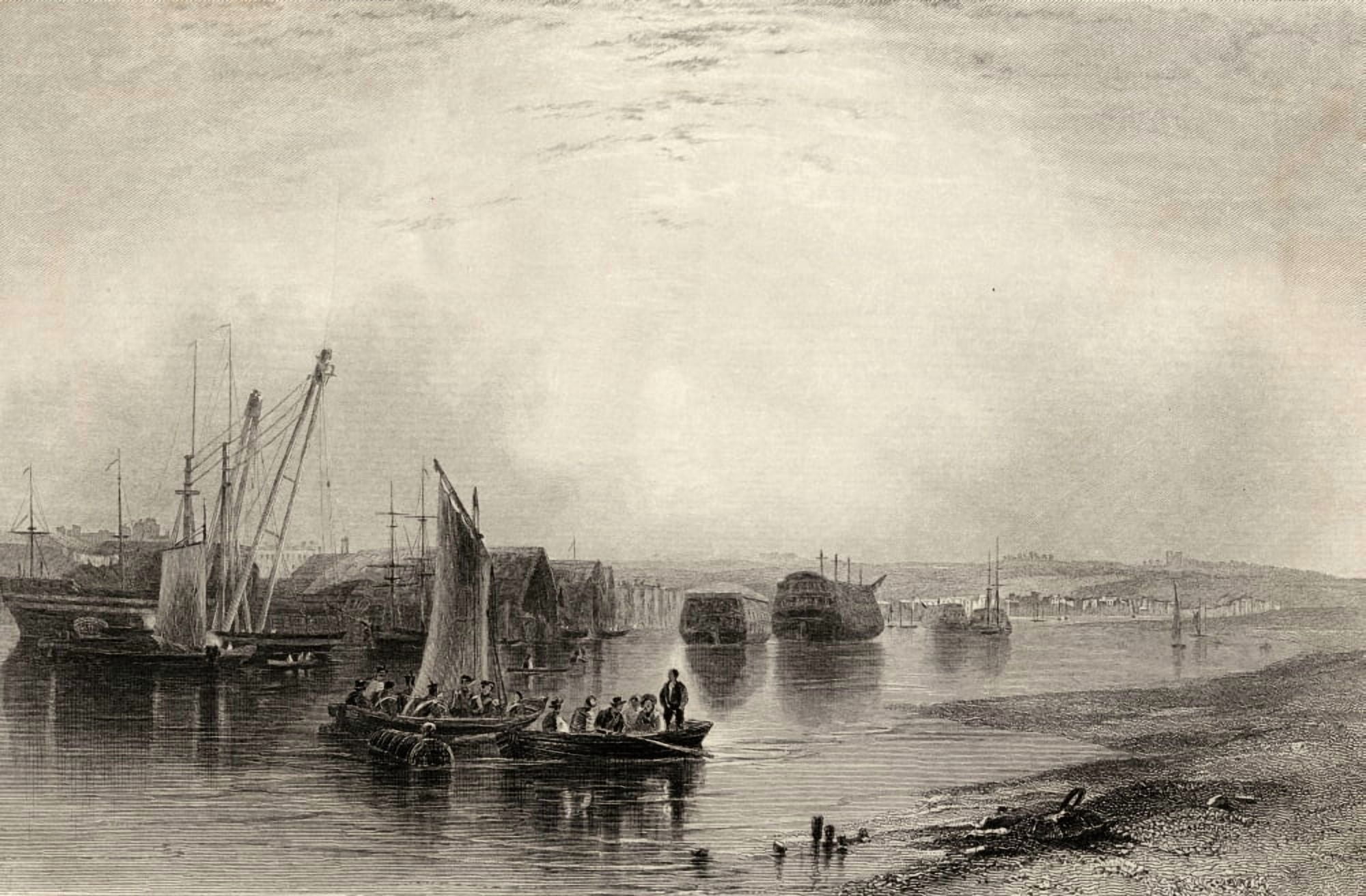 Chatham Kent England Drawn By H Warren Engraved By E Finden Canvas Art - Ken Welsh Design Pics (18 x 12)