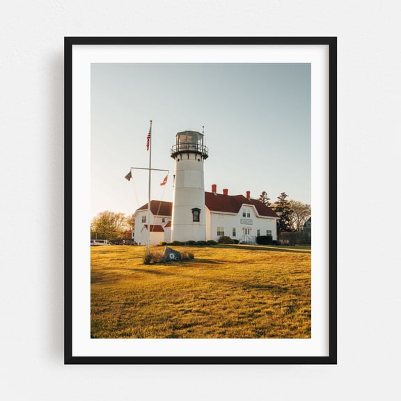 Chatham Lighthouse, Cape Cod 01 - Massachusetts Photography Lighthouse Coastal Sunset Architecture Scenic Beach House Travel Poster Black Framed Wall Art Print 6 x 8 inches