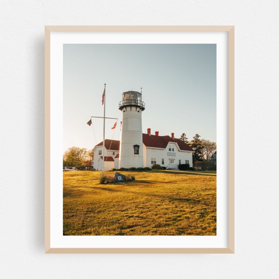 Chatham Lighthouse, Cape Cod 01 - Massachusetts Photography Lighthouse Coastal Sunset Architecture Scenic Beach House Travel Poster Oak Framed Wall Art Print 6 x 8 inches
