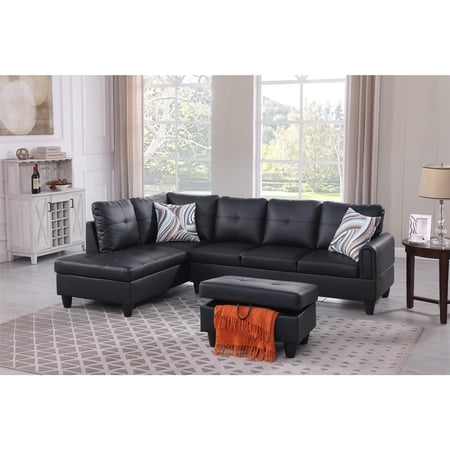 Chatime 97" Wide 3 Pieces Faux Letter Left Facing Sofa Set With Ottoman