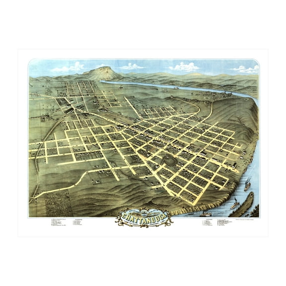 Chattanooga Art, 1871 Vintage Map of Chattanooga Tennessee, TN History Wall Decor Gift, Old Chattanooga Map - 36" x 24" Unframed Print