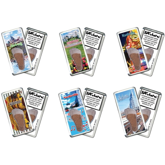 Nashville FootWhere Souvenir Fridge Magnets. 6 Piece Set. (NV200 - Assorted)