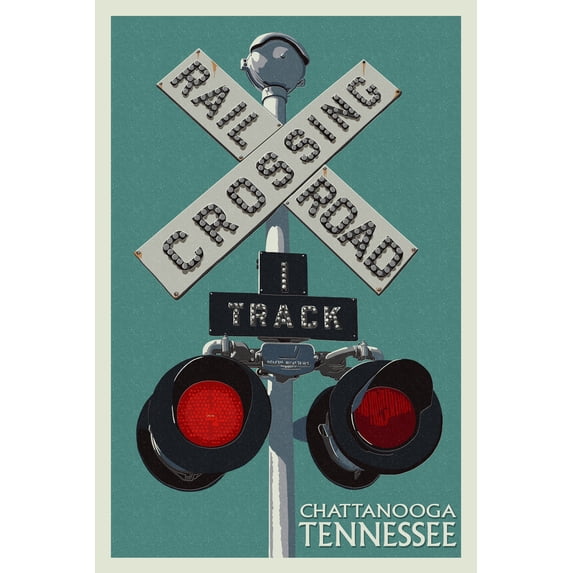 Chattanooga, Tennessee, Railroad Crossing, Letterpress (24x36 Giclee Gallery Art Print, Vivid Textured Wall Decor)