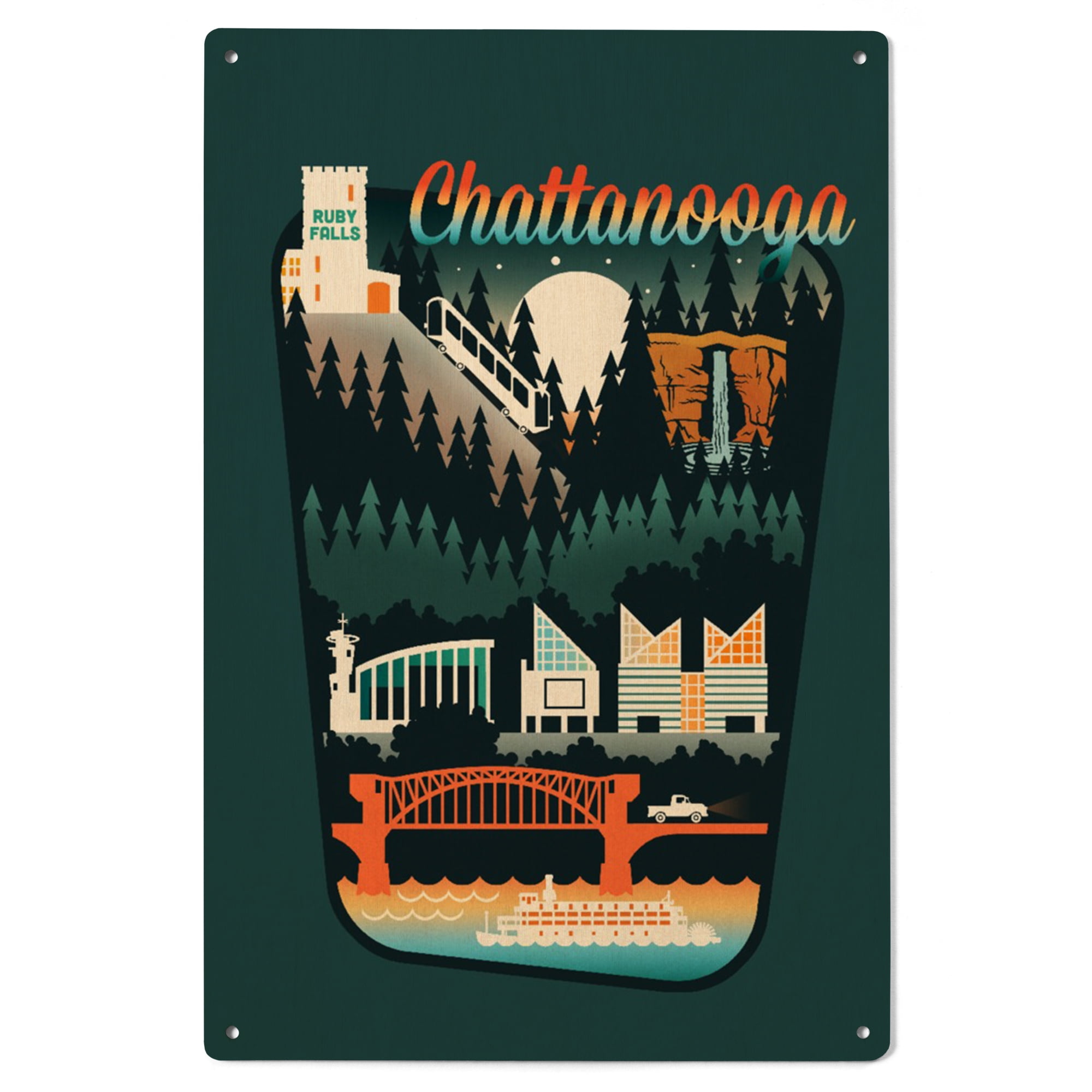 Chattanooga, Tennessee, Retro Skyline Chromatic Series, Contour Birch