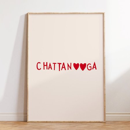 Chattanooga Tn Art Print: Minimalist Heart Decor UNFRAMED PAPER POSTER, Home Decor, Vintage Gift, Living Room Dercor