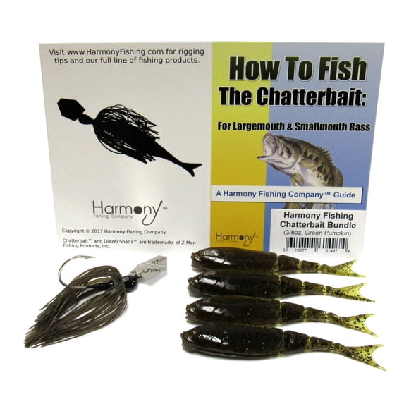 Chatterbait Kit - Z-Man 3/8oz Chatterbait + Z-Man Razor ShadZ + How to Fish the Chatterbait Guide Green Pumpkin