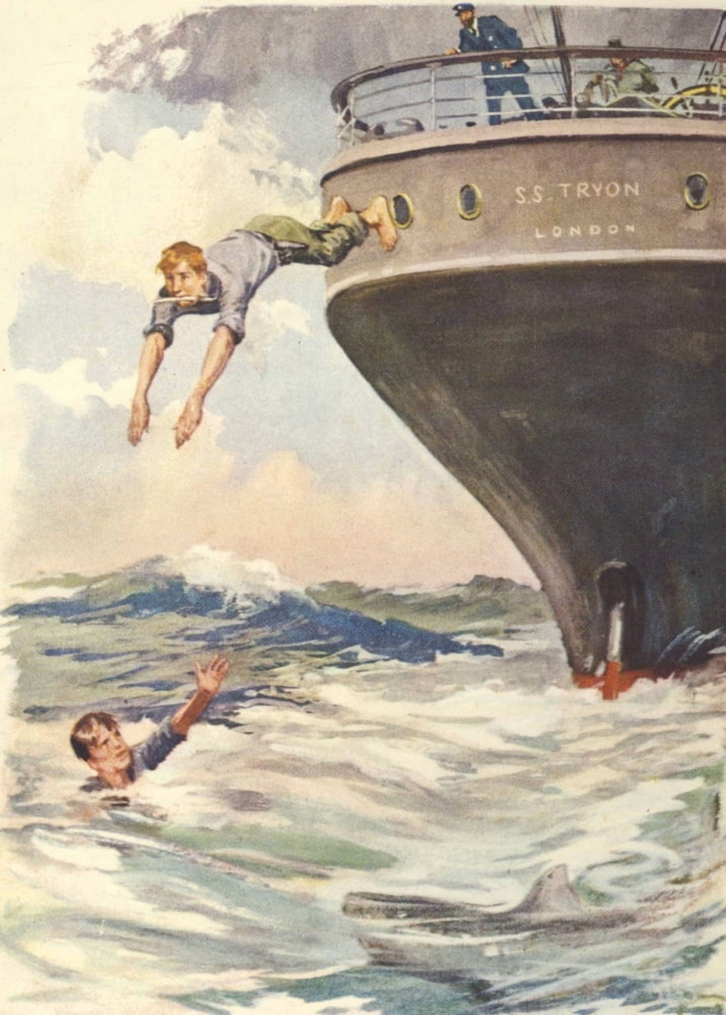Chatterbox Annual 1928 Diving from the boat Canvas Art - Unknown (18 x 24)