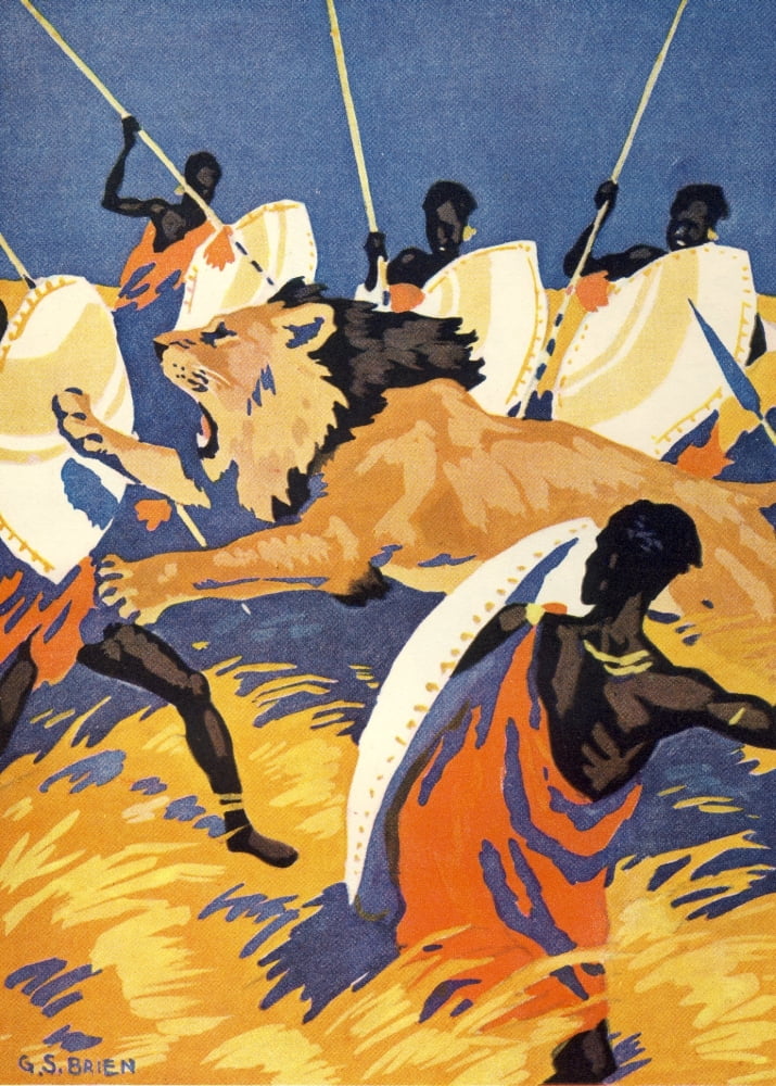 Chatterbox Annual 1928 Spearing the lion Canvas Art - GS Brien (18 x 24)