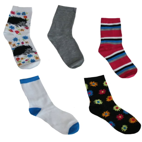 Chatties 5 Pack of Crew Socks Assorted Flower Designs (9-11)